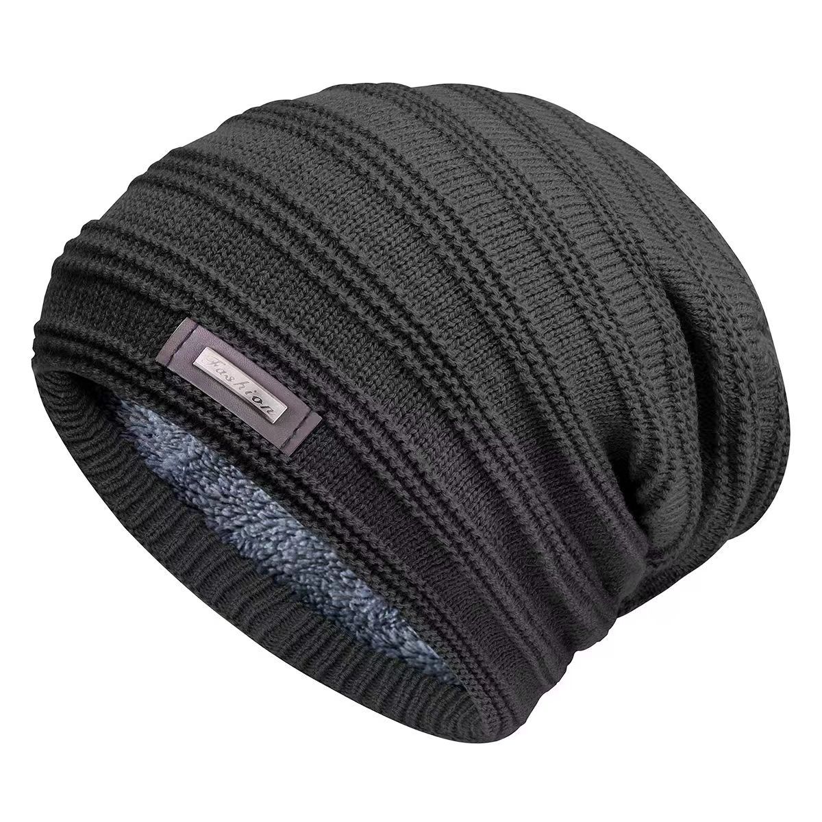 男士秋冬季加绒加厚针织帽户外运动保暖套头毛线帽韩版字母帽子