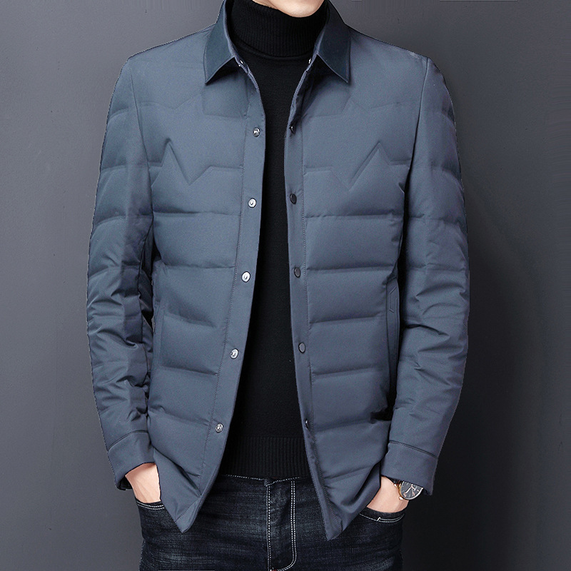 Men's Short down Jacket with Shirt Collar, Suitable for Middle-Aged and Young Business Professionals, Casual Style, White Duck down Coat for Dad Men's Short down Jacket with Shirt Collar, Suitable for Middle-Aged and Young Business Professionals, Casual Style, White Duck down Coat for Dad