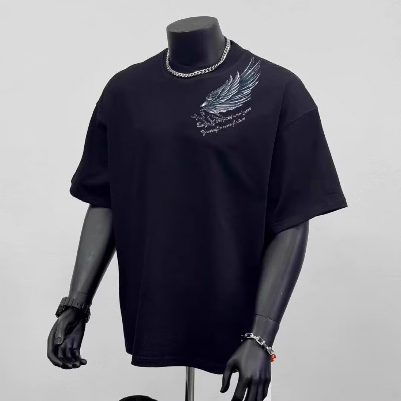 Moon-patterned minimalist short-sleeved men's t-shirt, 2025 summer new style, simple loose fit, pure cotton, trendy youth men's clothing.