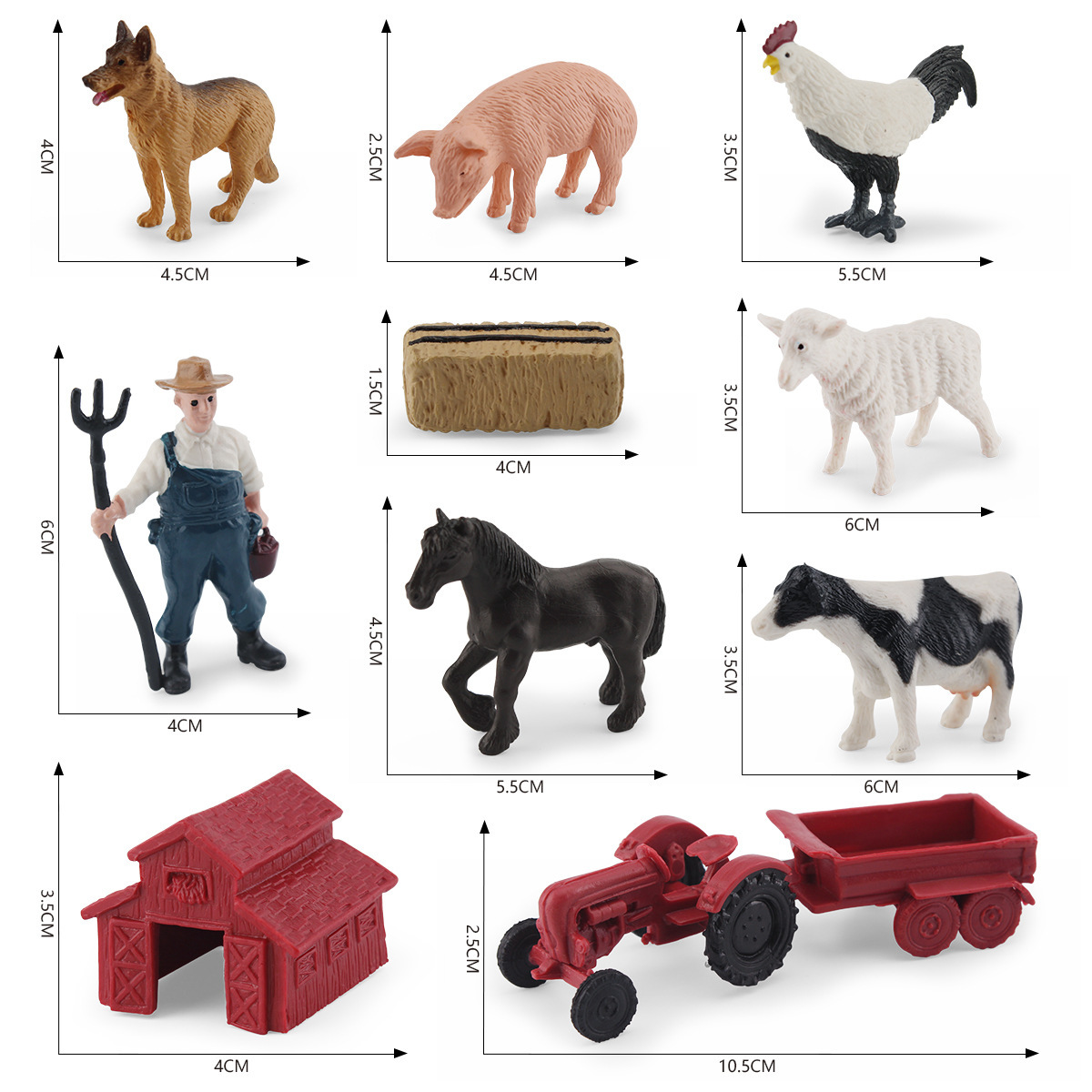 Simulación transfronteriza perro pastor Sharma Holstein vaca Gallo cerdo granja vida escena modelo adornos estáticos