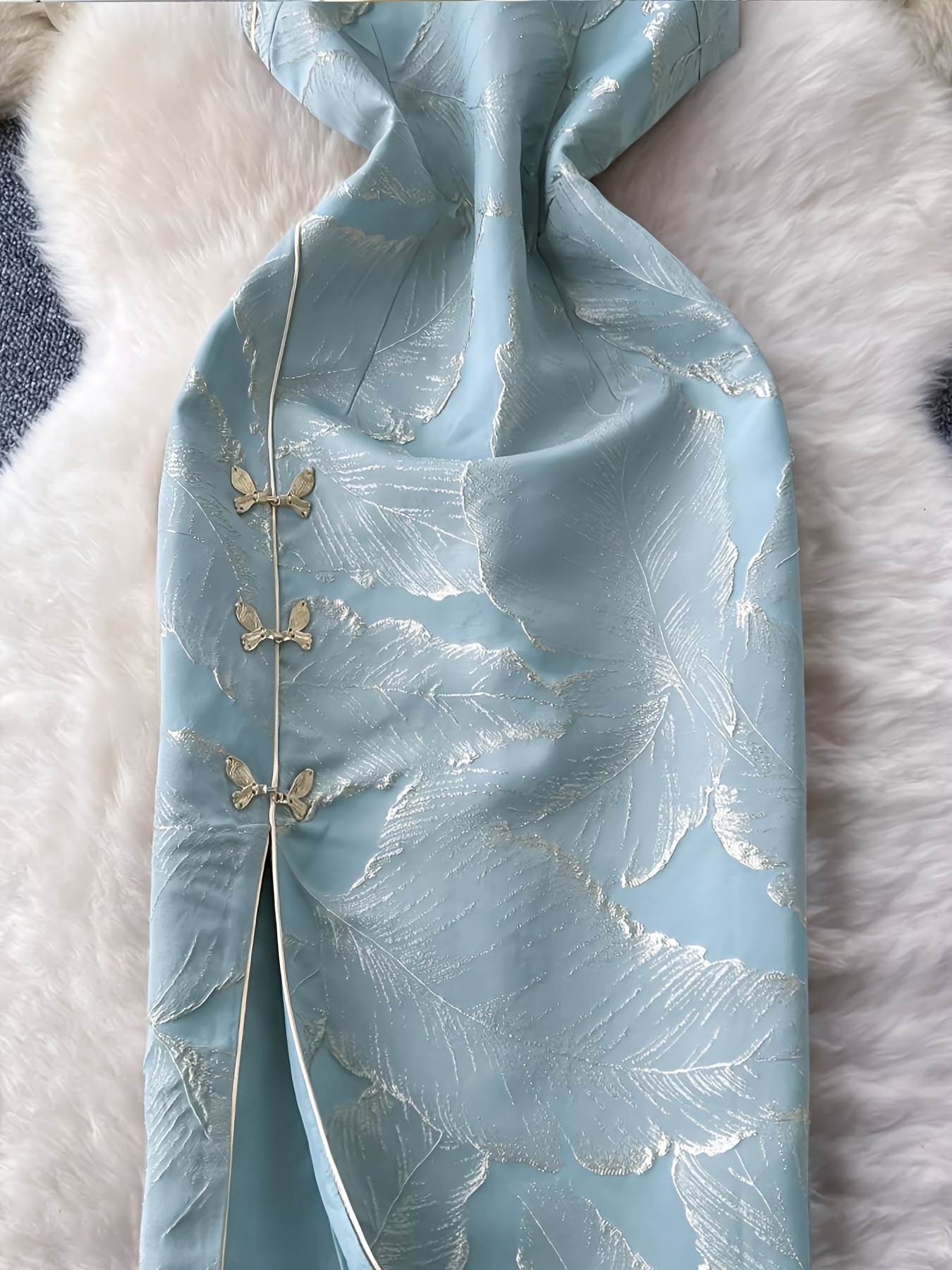 Nuevo elegante cross-border europeo y americano nuevo estilo chino con cara de caballo, cuello de rana, abrazadera de abrazadera, cheongsam, estampado, Jacquard, vestido delgado image 5