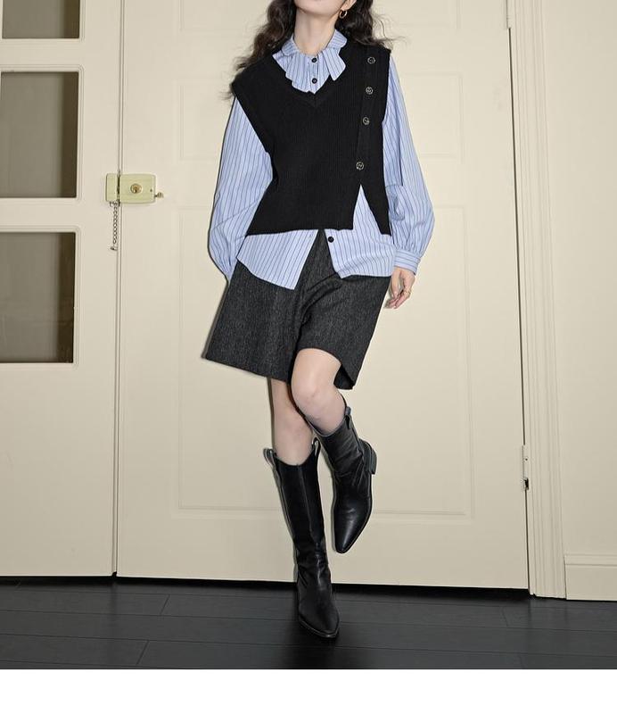 阔色法式蓝色条纹长袖衬衫女2025秋季新款学院风穿搭衬衣上衣春|undefined