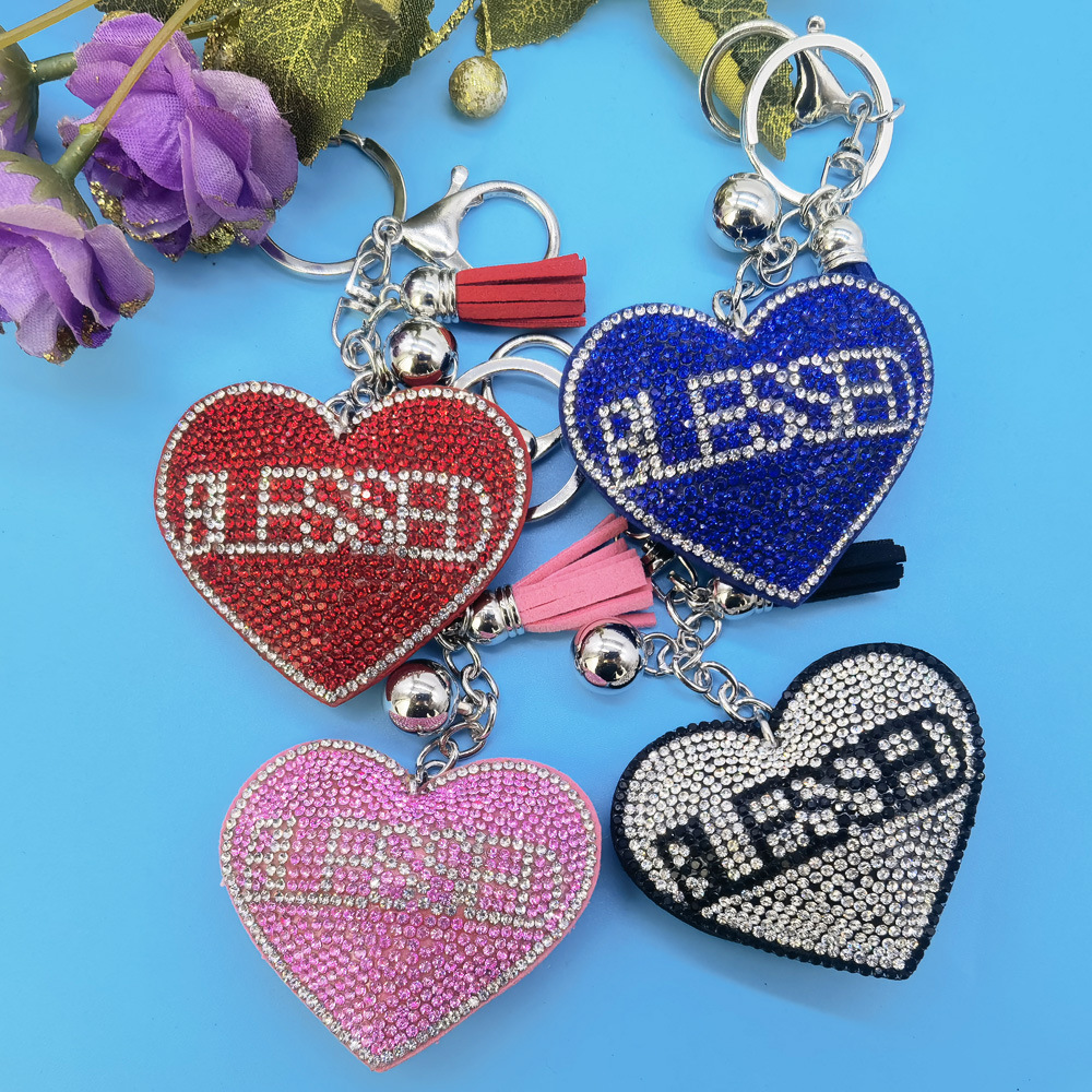 33g Weight Rhinestones Inlay Material Bag Pendant, Keychain Classification Sweet Letter Heart Shape Alloy Inlay Rhinestones Bag Pendant Keychain