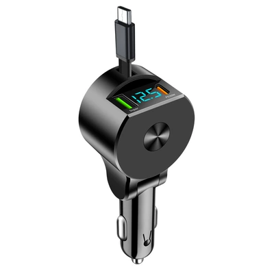 Digital display telescopic line car charger supports PD30W fast charging super fast charging three-in-one cigarette lighter cross-border (Mobil şarj cihazları) - low-configuration-m-50-off-stacked-telescopic-cable-pd-super-fast-charging-with-packaging