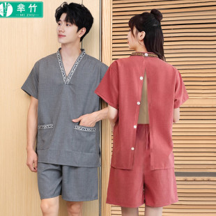 Bamboo massage suit female back open front and back open gong ma plus size male pedicure ear picking cupping scraping moxibustion bathrobe suit
