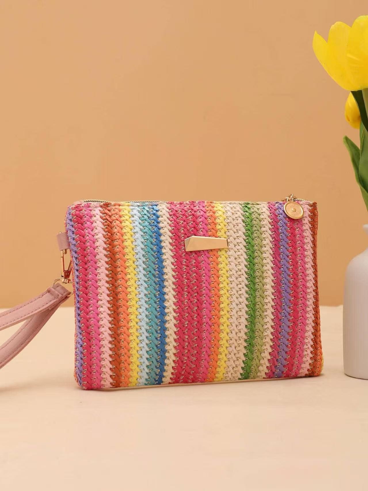 Bolsas de trenzado arco iris de moda transfronteriza para mujeres 2025 nuevo bolso de mano bolso de cambio pequeño bolso fresco bolso de mujer