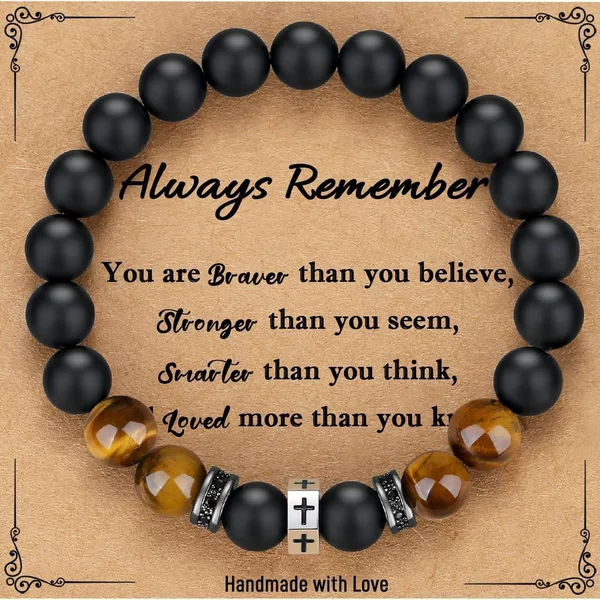 2026 Amazon's New Hot-Selling Cross Bracelet with Yellow Tiger Eye and Obsidian for Men