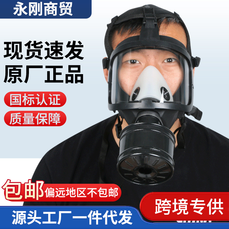 黑色柱形大视野防毒面具 头戴自吸过滤式消防防烟防尘防毒全面罩