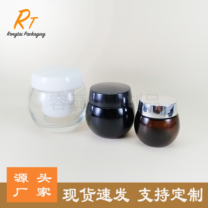 In-Stock Transparent Glass 100g Cream Empty Bottle Black Bandage 614 Large Belly Bottle Cosmetic Packaging Bottle 30g Cream Bottle
