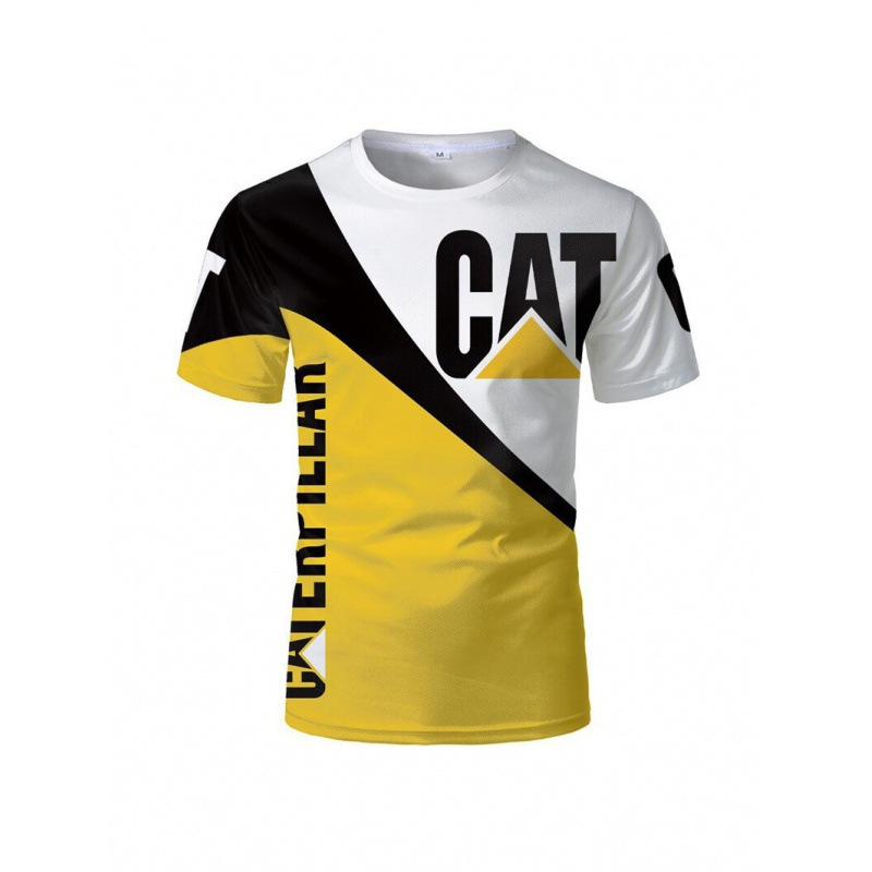 3D Digital Ink Print T-Shirt Men's Short Sleeve Excavator Cat Foreign Trade European and American Street Style T-Shirt Popular on Independent Websites