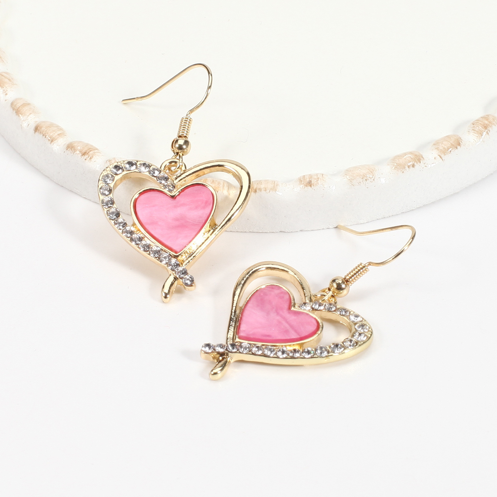 18g Weight Copper Ear Needle Material Rhinestones, Pearl Inlay Material Drop Earrings Classification 1 Pair Quantity Holiday, Daily Occasion Alloy Material Heart Shape Pattern Women's Gender Enamel, Inlay Design IG Style, Sweet Style 1 Pair IG Style Sweet Heart Shape Enamel Inlay Alloy Rhinestones Pearl Drop Earrings 18