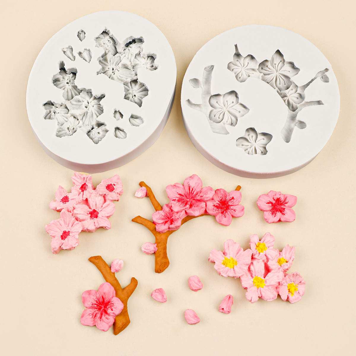 Simulación melocotón flor molde de silicona herramienta hecha a mano molde de yeso de arcilla epoxi aire acondicionado salida clip decoración de la torta