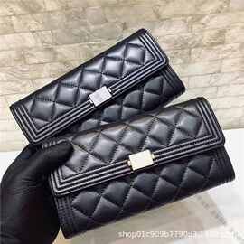 香香家新款长款钱包两折按扣真皮鱼子酱牛皮带卡位女士钱夹手拿包