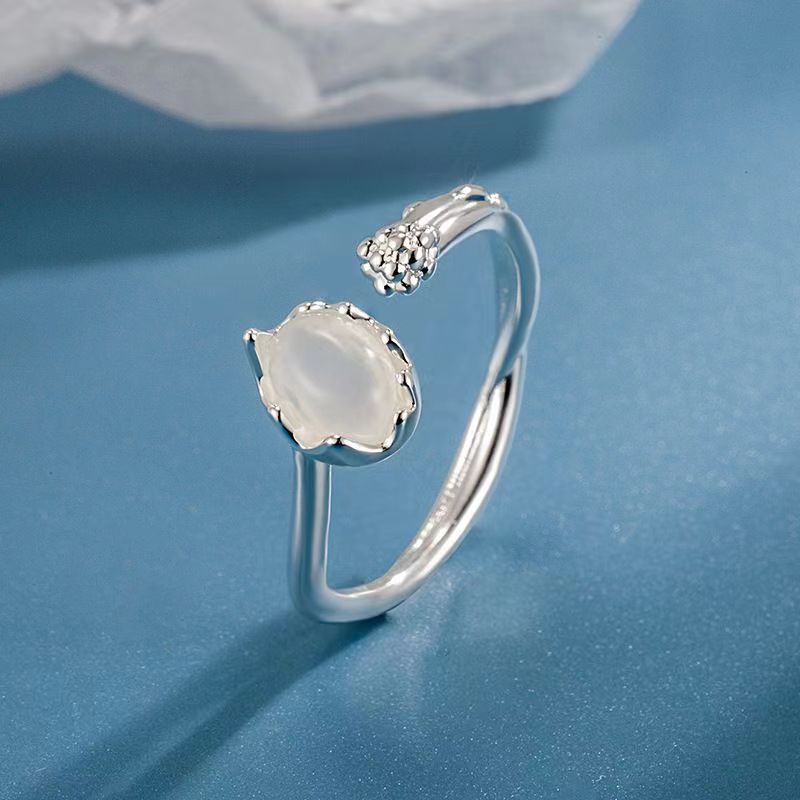 10g Weight Moonstone Inlay Material Open Rings Classification Adjustable Ring Size 1 Piece Quantity Daily, Party Occasion Metal Material Geometric Pattern Women's Gender Inlay Design Simple Style Style Simple Style Geometric Metal Inlay Moonstone Women's Open Rings 1