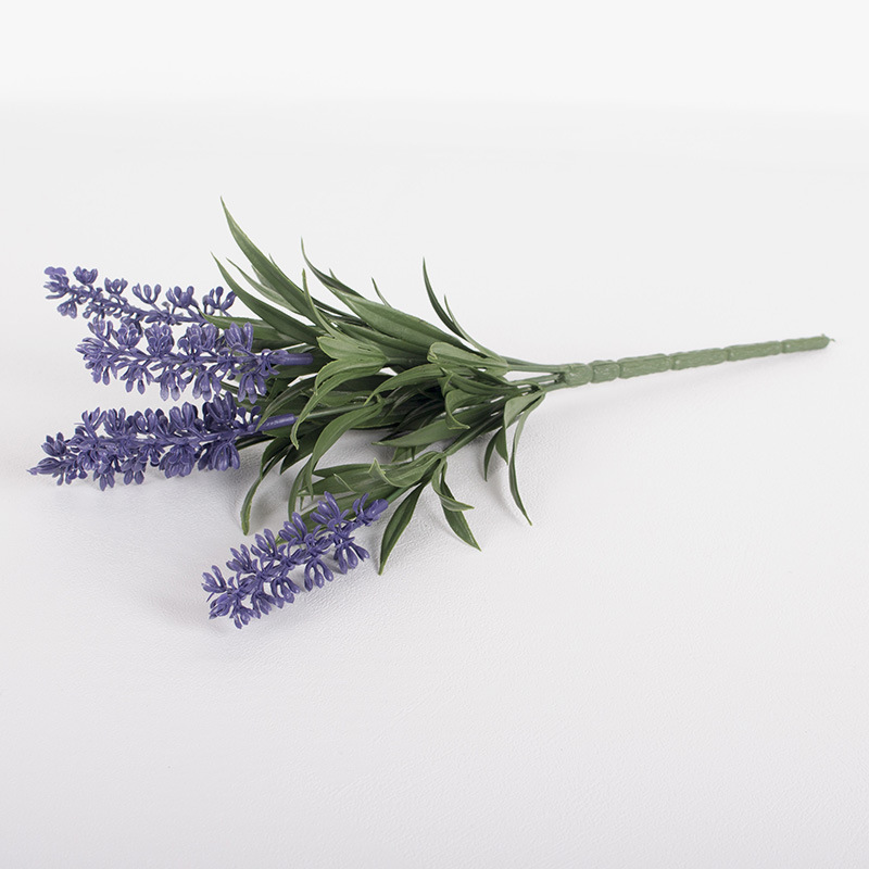 Plantas verdes falsas, decoración de paredes, hojas de plantas de simulación, arreglos florales de pared de fondo, 7 cabezas, lavanda de perilla