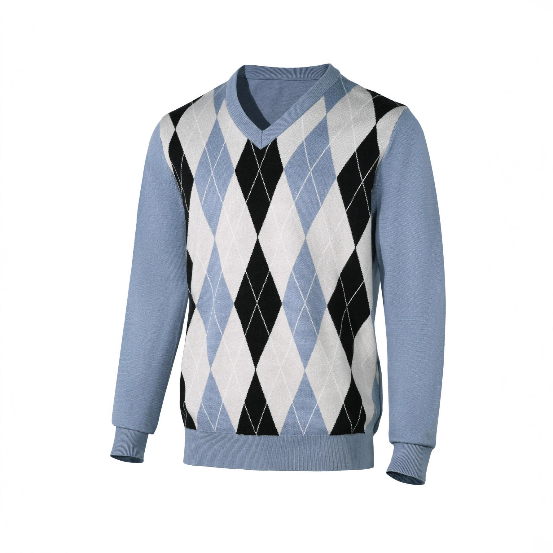 Herbst und Winter neue Mode Plaid Nähte Wolle Langarm lose schlanke Top Pullover Pullover Männer_voghion.com