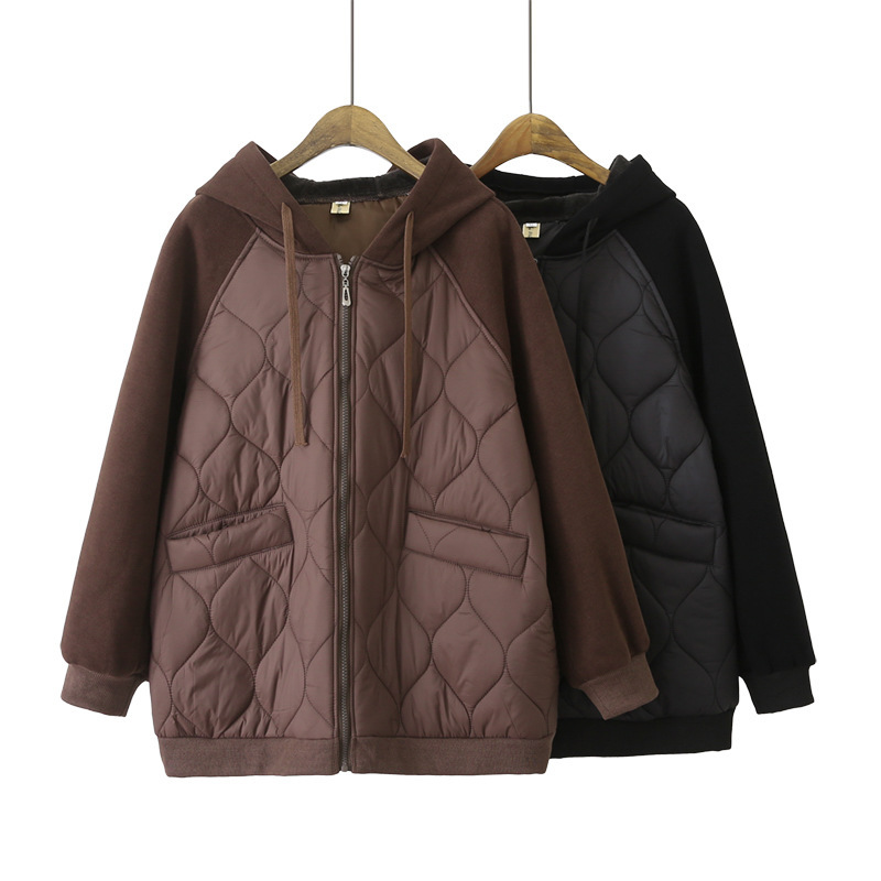 Plus size cotton-padded coat hooded women's color matching slimming down cotton chubby girl winter 2022 Korean fashion cotton-padded coat 8907
