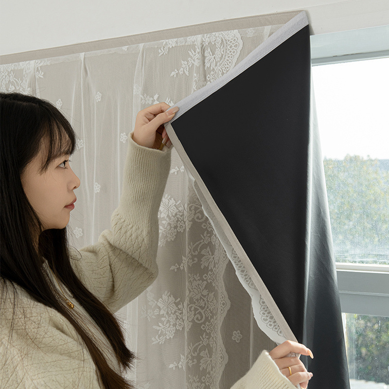 Full Blackout Curtains, No-Drill Installation for Rental Bedroom Bay Windows, Magic Tape Adhesive Type, Small Window Short Curtain