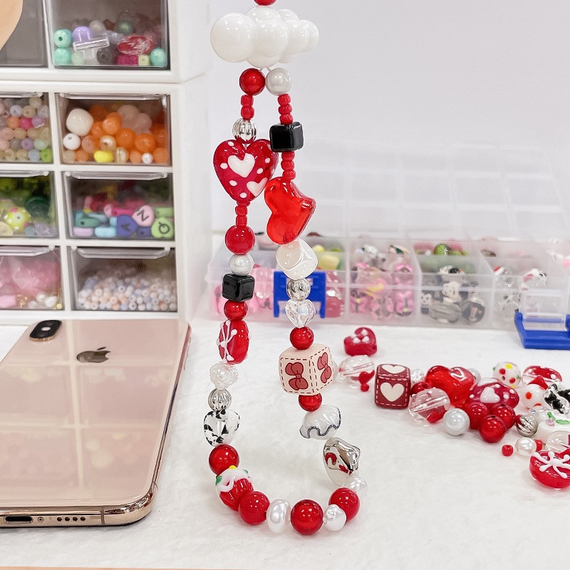 Dulces lindos dibujos animados amor cuadrado cuentas diy cadena de teléfono móvil hecha a mano accesorios de material de pulsera