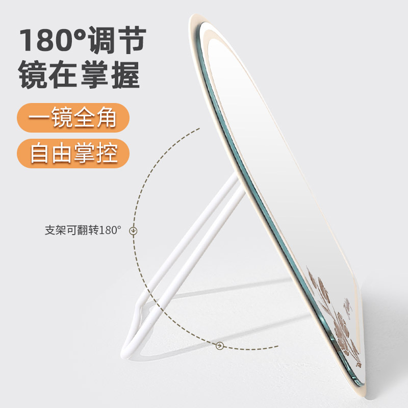 新款花卉折叠双面小皮镜子学生宿舍台式梳妆镜随身便携家用化妆镜|undefined
