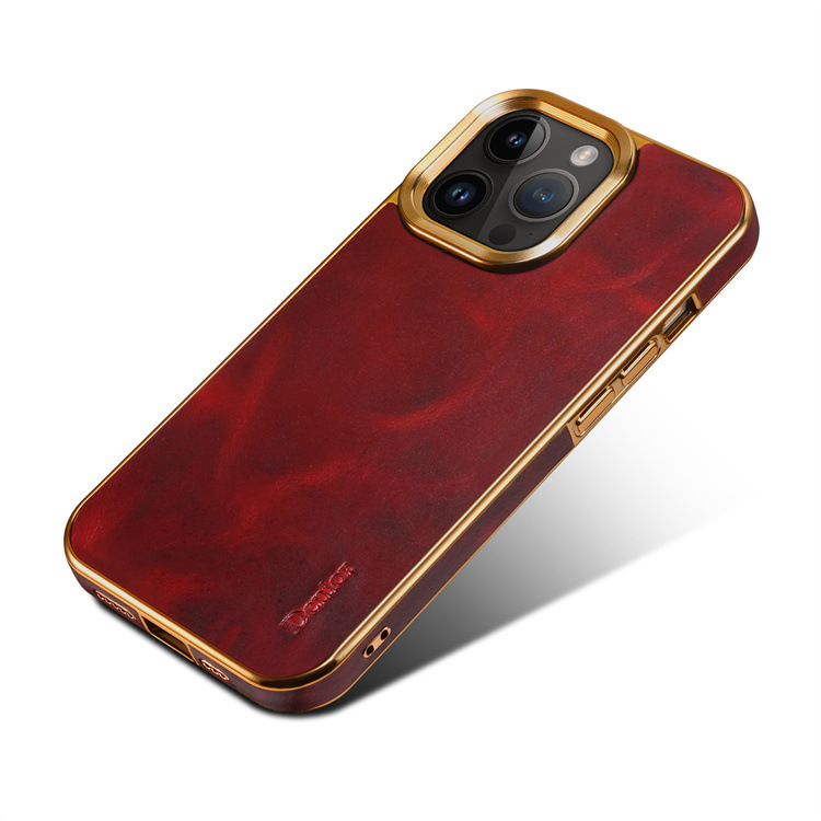 Funda de Cuero Genuino para Teléfono Apple 15, Funda Protectora para iPhone 13, Funda de Cuero Galvanizado para iPhone 14 Pro Max