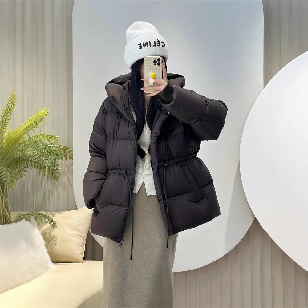 2025年秋冬季时尚新款保暖女连帽抽绳收腰显瘦小个子外套