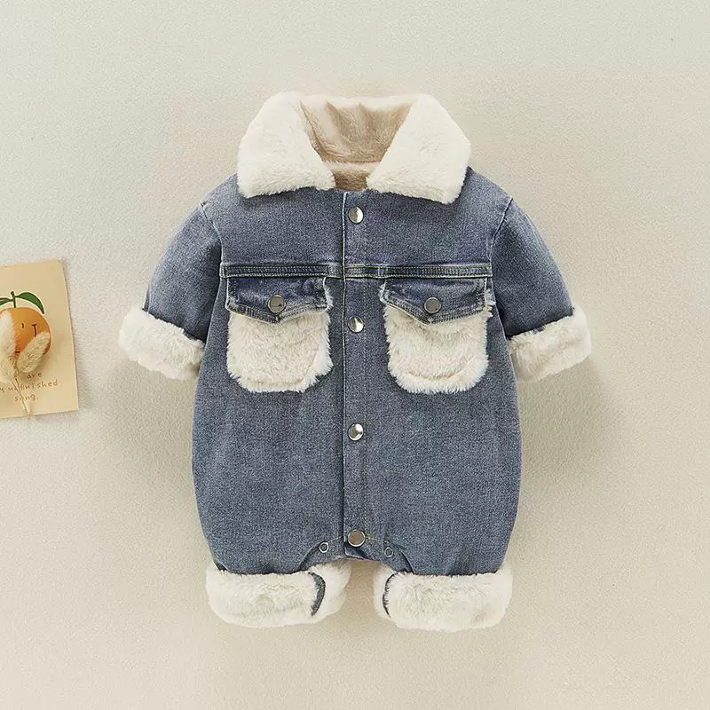 Джинсовый комбинезон для маленьких мальчиков, осенне-зимняя новая красивая милая одежда для малышей, ранняя зимняя шароварная одежда на флисовой подкладке для выхода на улицу