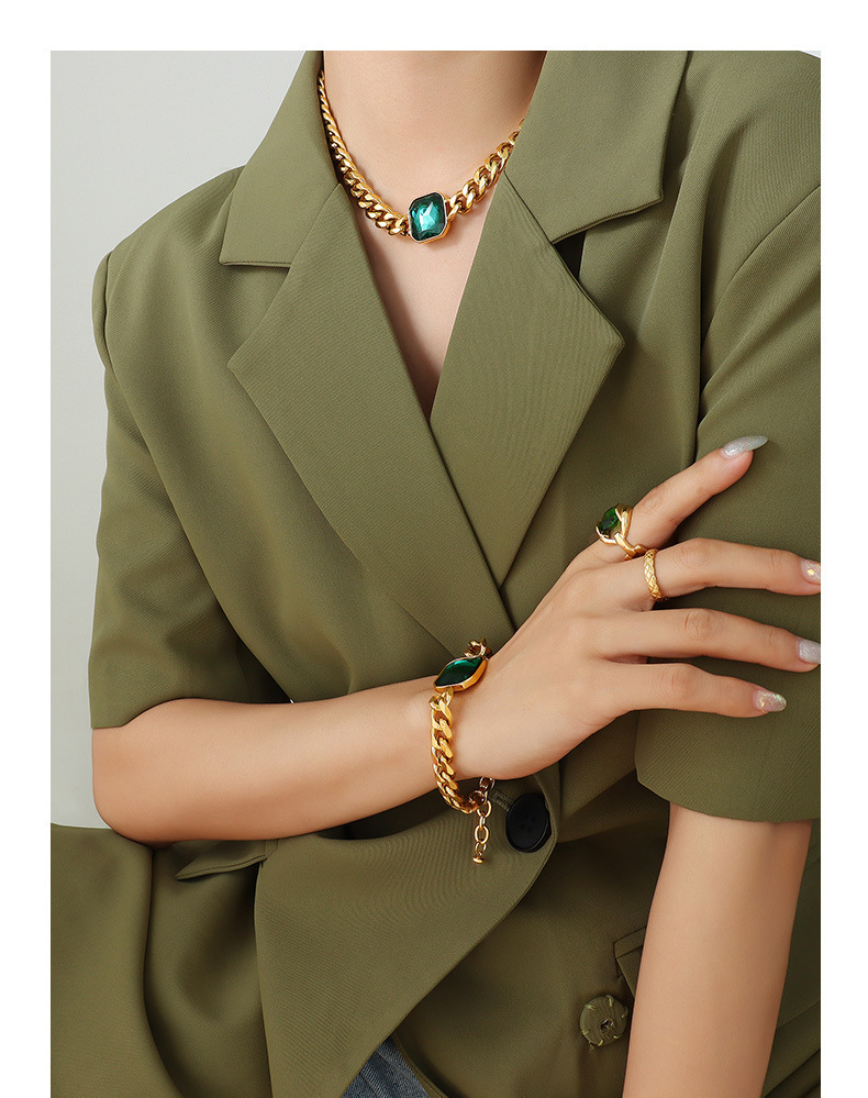 Fashion Geometric Titanium Steel Zircon Bracelets Necklace 1 Piece