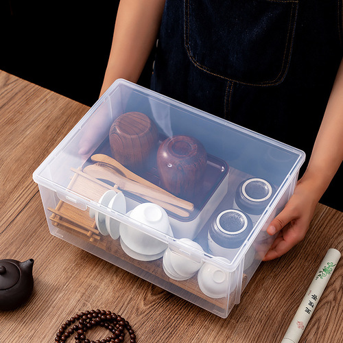 Desktop storage box multi-functional dust-proof portable kung fu tea cup tea set storage box transparent storage box