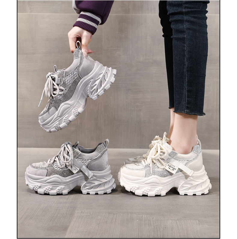 Giày sneaker nữ chunky đế dày lưới thoáng khí — màu be chi tiết 16