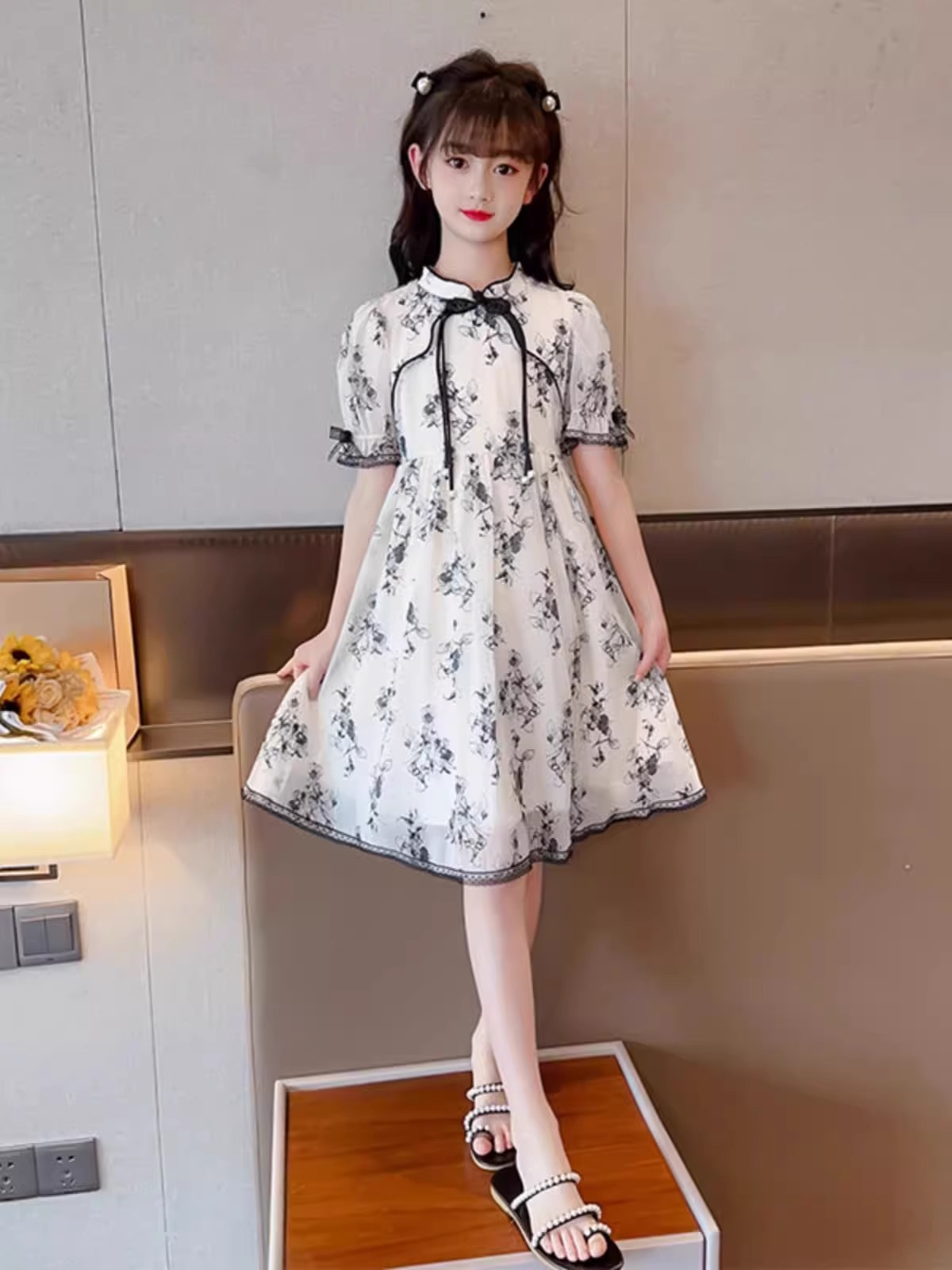 Vestido de niña verano 2025 nuevo vestido de princesa para niños vestido de verano pintura de tinta de niña falda Hanfu de estilo nacional