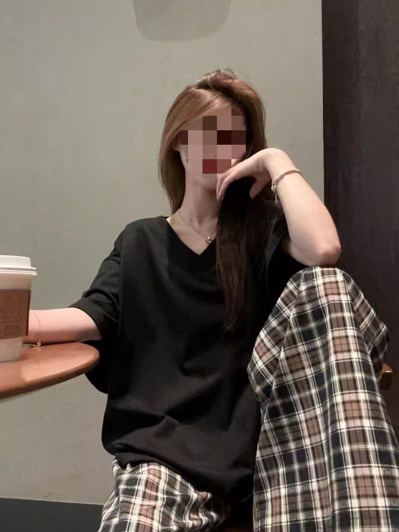 플러스 사이즈 여성용 화이트 게으른 스타일 티셔츠 여성용 여름 통통녀 느슨한 배꼽 커버 V 넥 반팔 최고 캐주얼 티셔츠