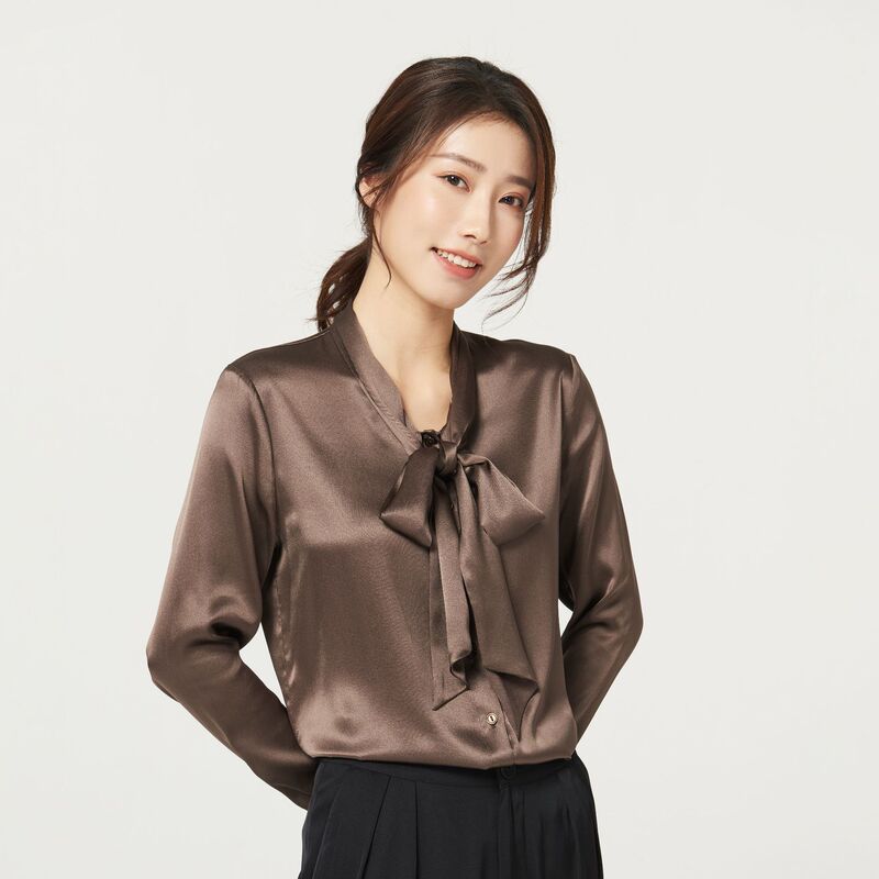 Spring and Autumn New Mulberry Silk Shirt Women's Long Sleeve Silk Satin Large Ribbon Shirt Commuting Clothes Dropshipping