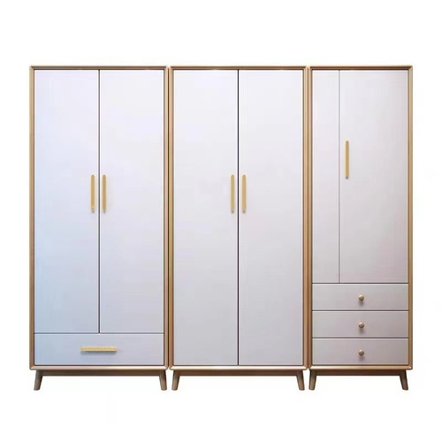 Full solid wood wardrobe, home simple combination coat closet, Nordic bedroom multi-functional storage cabinet, small apartment hanging wardrobe