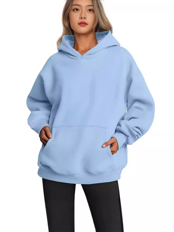 Amazon European and American Cross-Border 2024 Women's Hooded Sweatshirt Casual Pocket Top Loose Pullover Loose Fit
