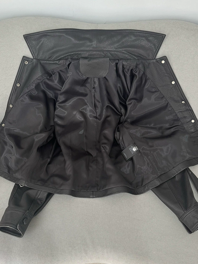 Куртка кожаная motorcycle женская короткая с кожи литиPattern овечьья кожа, талия slim, весна новый стиль