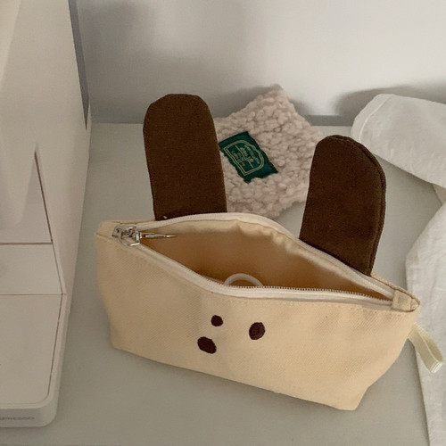 Original cute large-capacity primary and secondary school student stationery bag multi-functional stationery storage bag coffee puppy canvas pencil bag