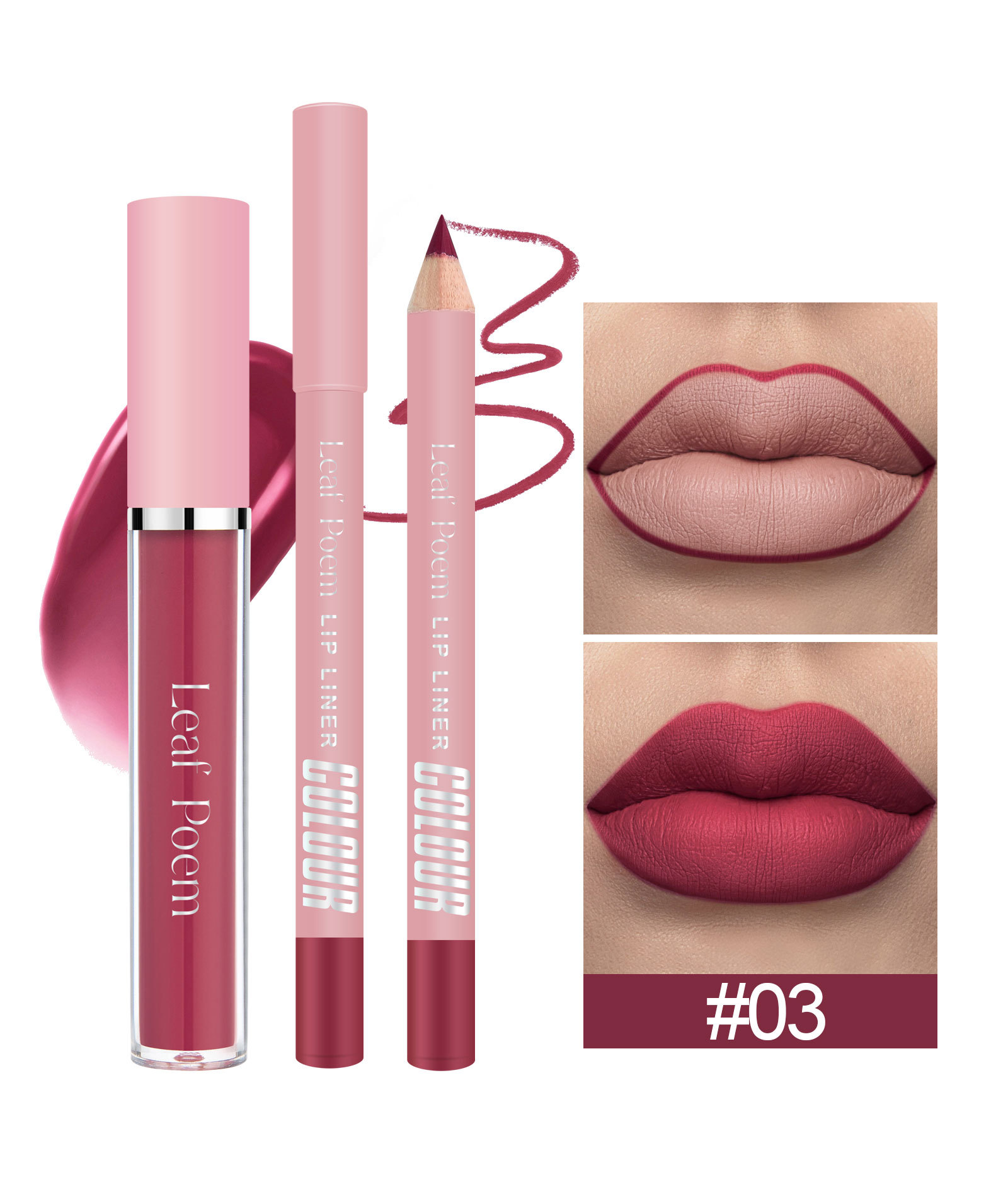 LEAF P0EM Maquillage Cross-Border Ensemble Gloss à Lèvres Mat Waterproof Non-Stick + Liner_voghion.com