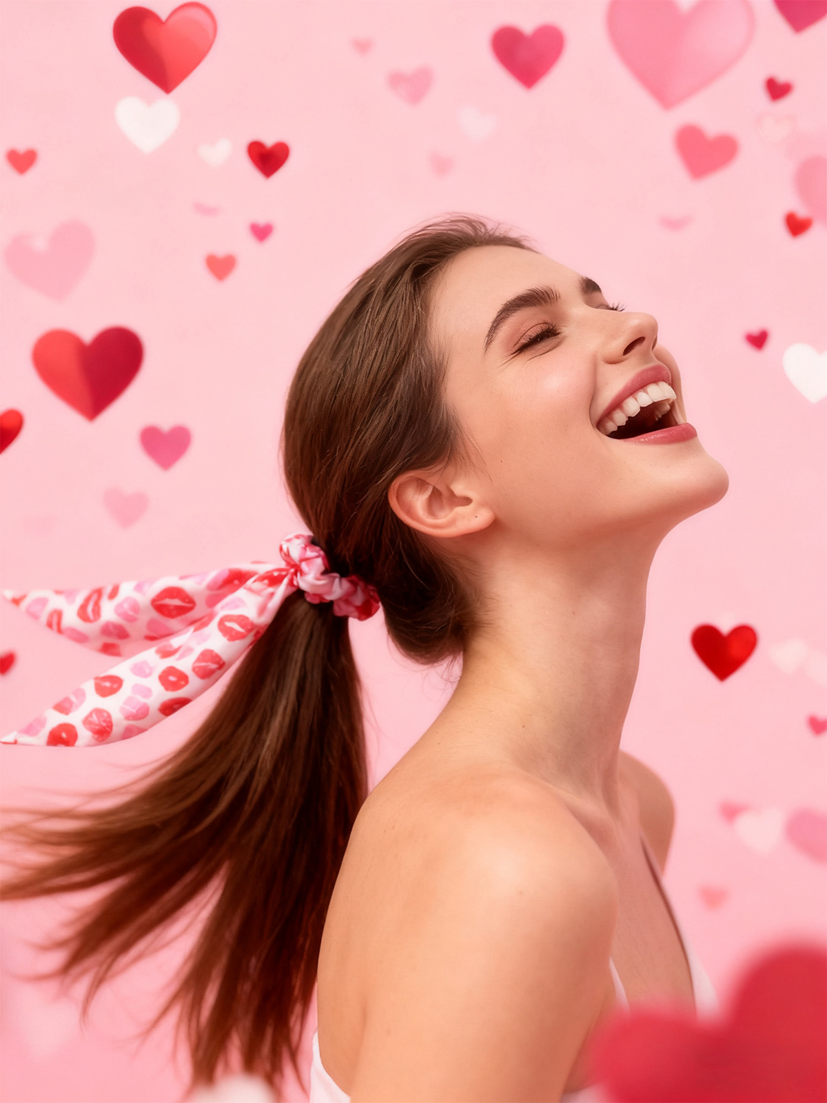 Hair Tie Hair Accessories Type Valentine's Day Sweetheart Lip Print Elastic Hairband Ribbon Large Elastic Hairband For Ponytail Hair Accessories
