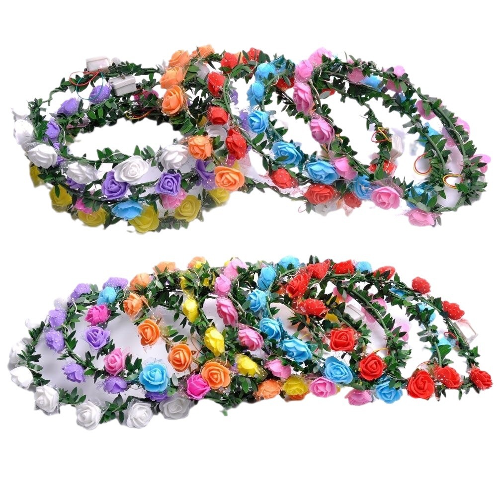 Corona de flores retro luminiscente, anillo de luz de caña, espuma de flores, tocado flash, venta al por mayor en Amazon