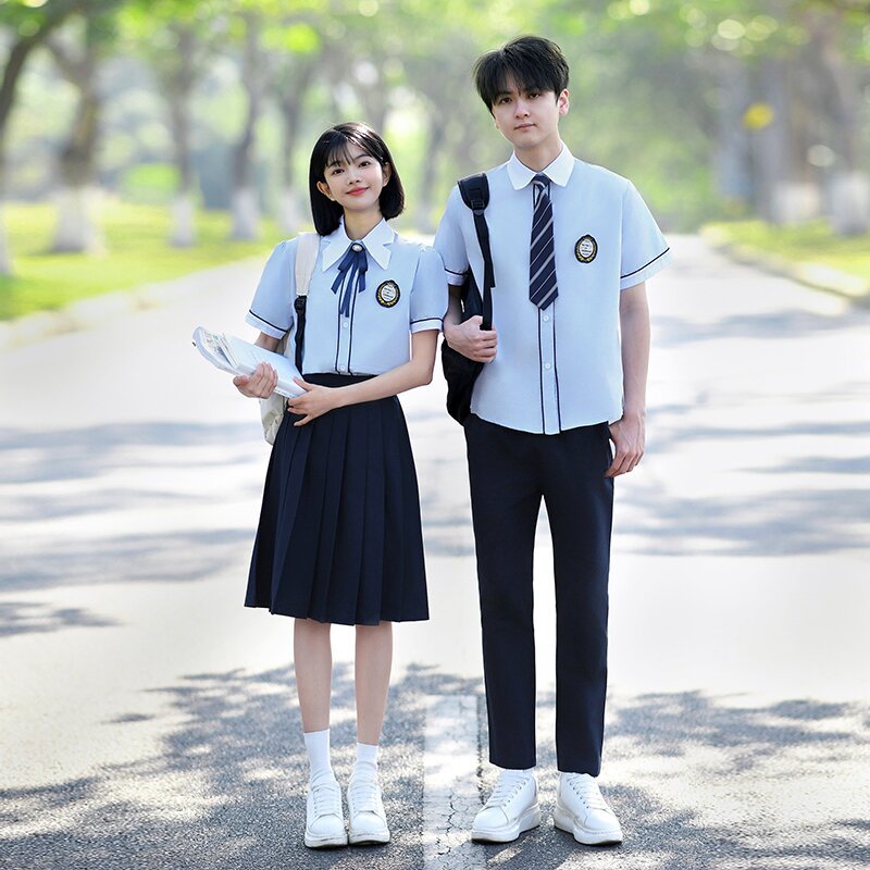 Sixth grade graduation photo class uniform summer blue shirt jk uniform performance uniform junior high school primary school student college style school uniform