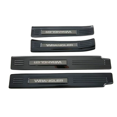 modified welcome pedal decorative protection – Dekorativ pedal başlıqları - 4-pieces-of-outer-threshold-strips-stainless-steel-black-titanium-brushed-thsejp-suitable-for-wrangler