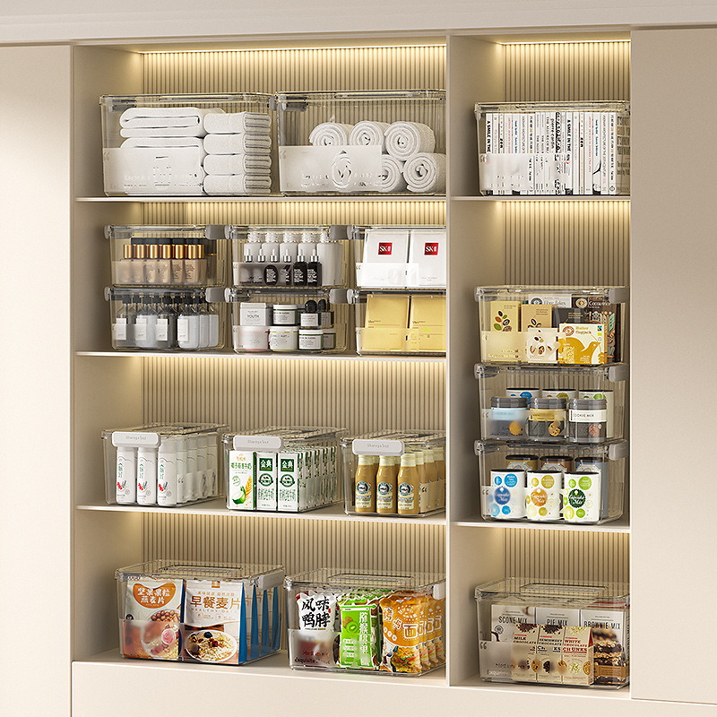 Transparent storage box, household plastic organizer box, book, snack, clothing large box, toy storage, LEGO storage box
