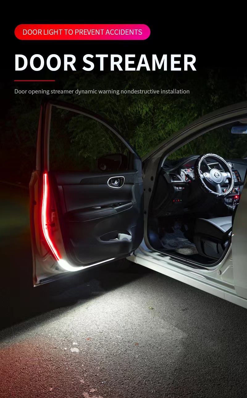 Cross-border explosions 12v car door running water scanning led light bar magic red white light anti-collision warning light flash