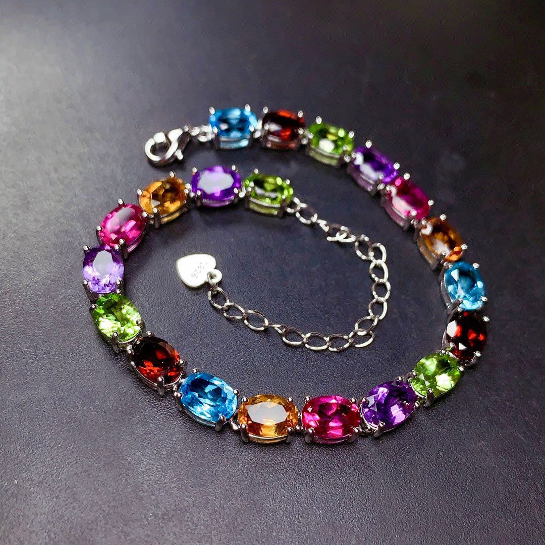 Colorful Gemstone Bracelet Caibao Bracelet Minority Design Full Diamond Egg Shaped Hand Jewelry display picture 7