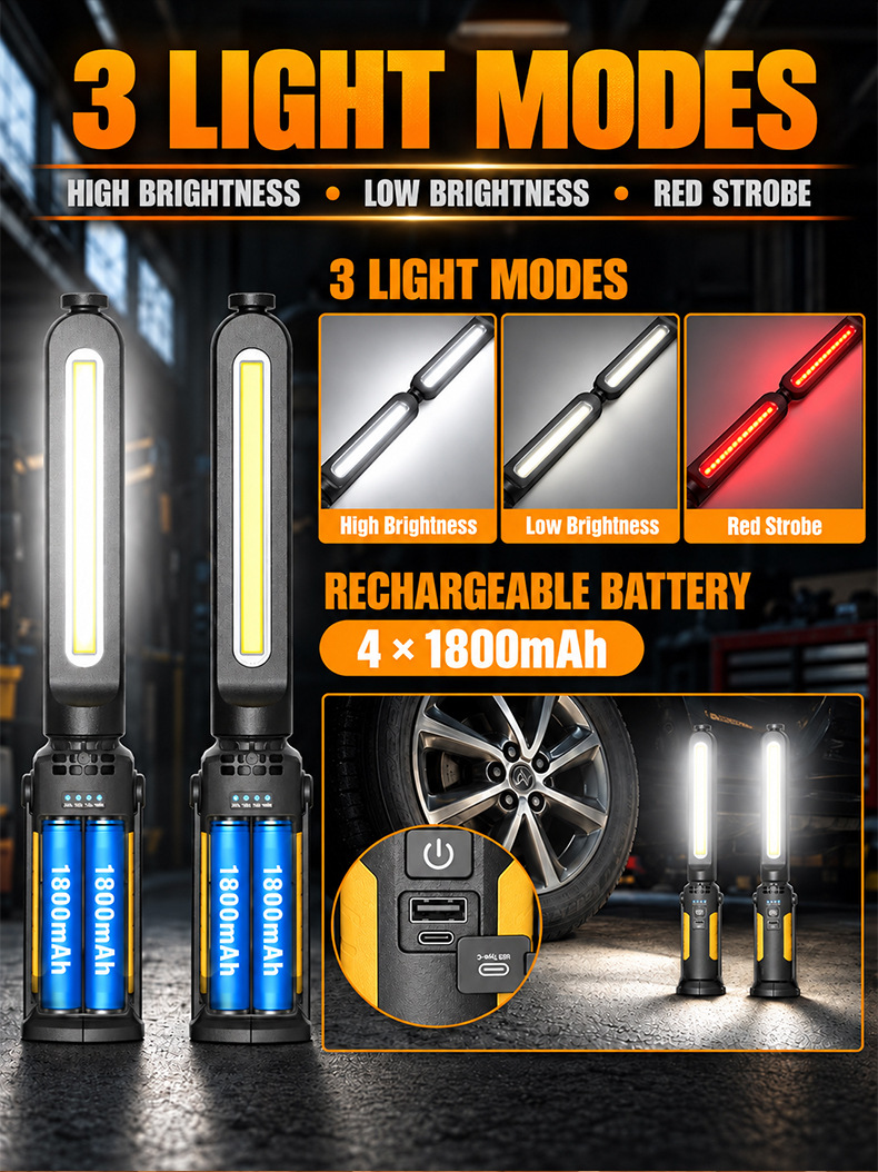 Amazon multi-functional work light, COB rechargeable repair light, long battery life, magnetic base, high brightness, garage emergency light, automotive repair light