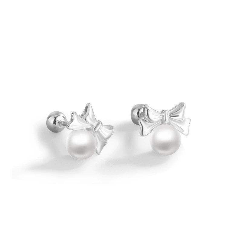 Eloch S925 plata dulce lindo arco perlas tornillo pequeño perlas de orejas para mujeres M05275