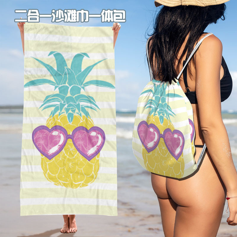 Cross-Border Best-Selling Two-In-One Beach Towel with Integrated Storage, Portable and Compact, Ultra-Fine Fiber Printed Beach Towel Cross-Border Best-Selling Two-In-One Beach Towel with Integrated Storage, Portable and Compact, Ultra-Fine Fiber Printed Beach Towel