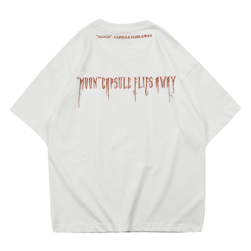 Camiseta de manga corta de los hombres de verano nueva marca de moda suelta media manga camiseta ins Hong Kong estilo carta bordada bottoming casual top