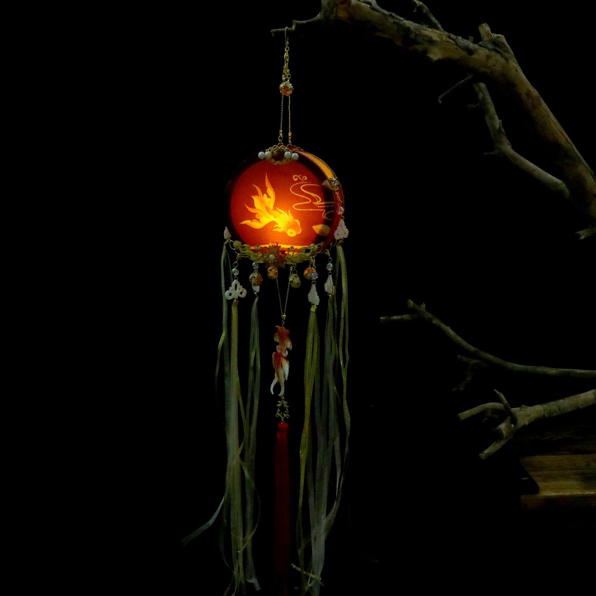 新品汉服灯笼 刺绣锦鲤大红掌灯拍摄道具古风配饰【锦鲤】